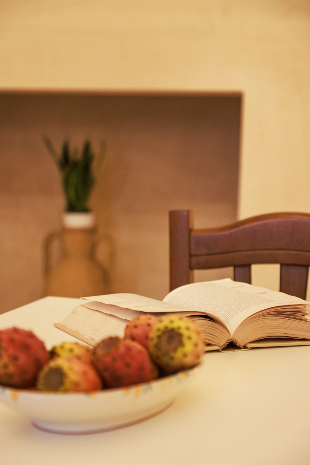 Fichi d'india e libro aperto sul tavolo